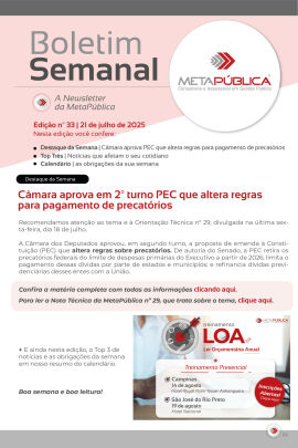 Imagem da notícia BOLETIM SEMANAL Nº 33 - 21 DE JULHO DE 2025